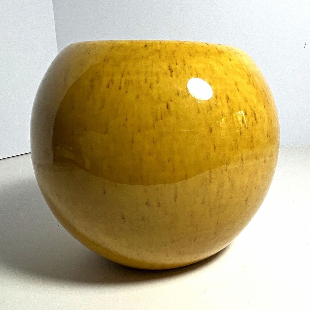 Vintage Haeger USA Round Pottery Planter Mustard Yellow Speckled MCM Bowl